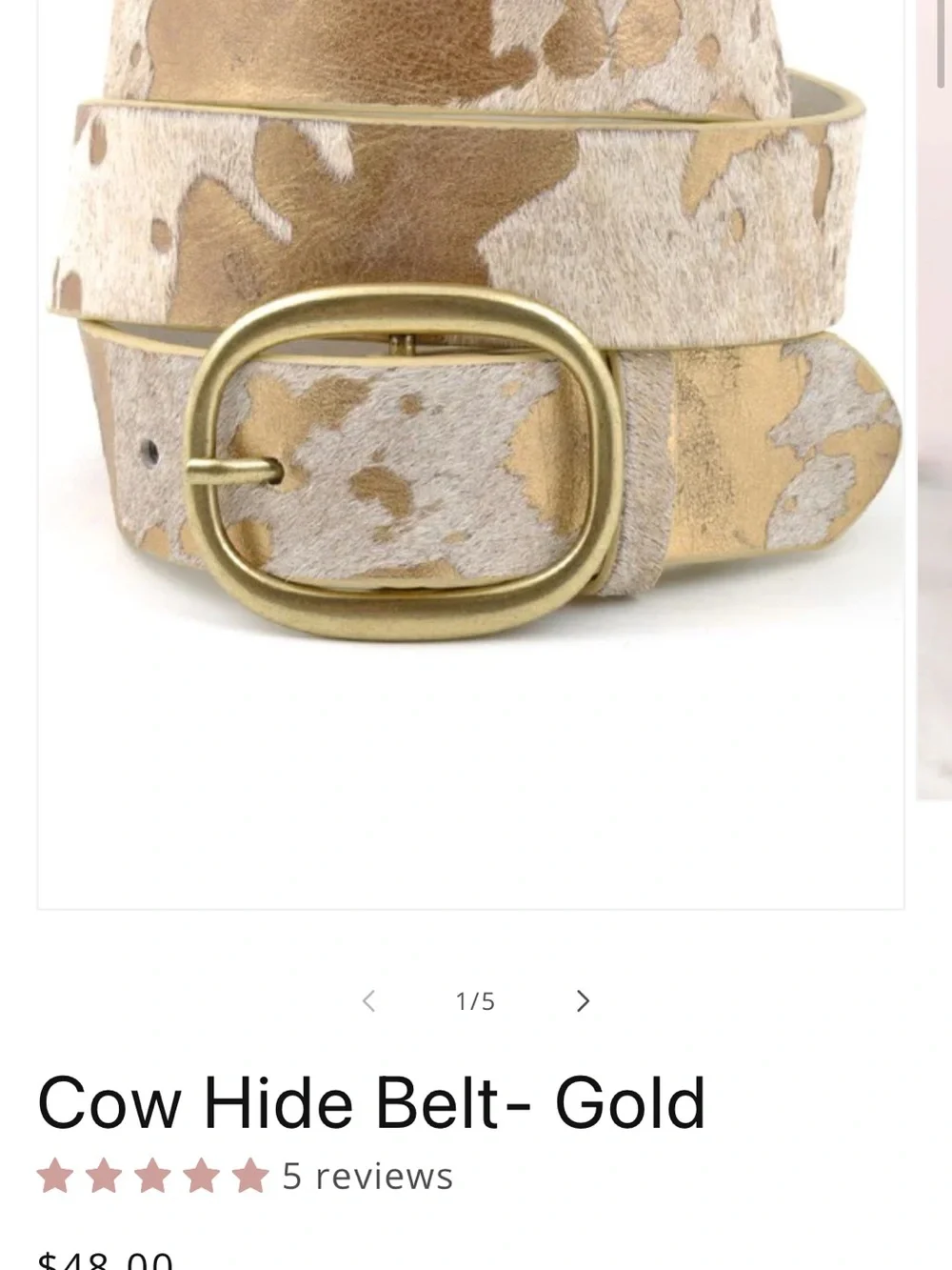 Neutral Gold Accent Cowhide Leather Fur Belt with Antiqued Brass Buckle